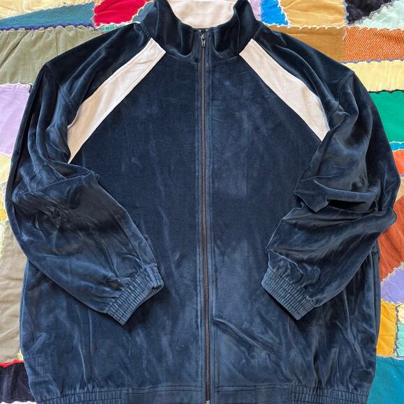 Y2K Ultra Soft Black w/ Cream Stripes Full Zip Track Jacket Large - Picture 1 of 5